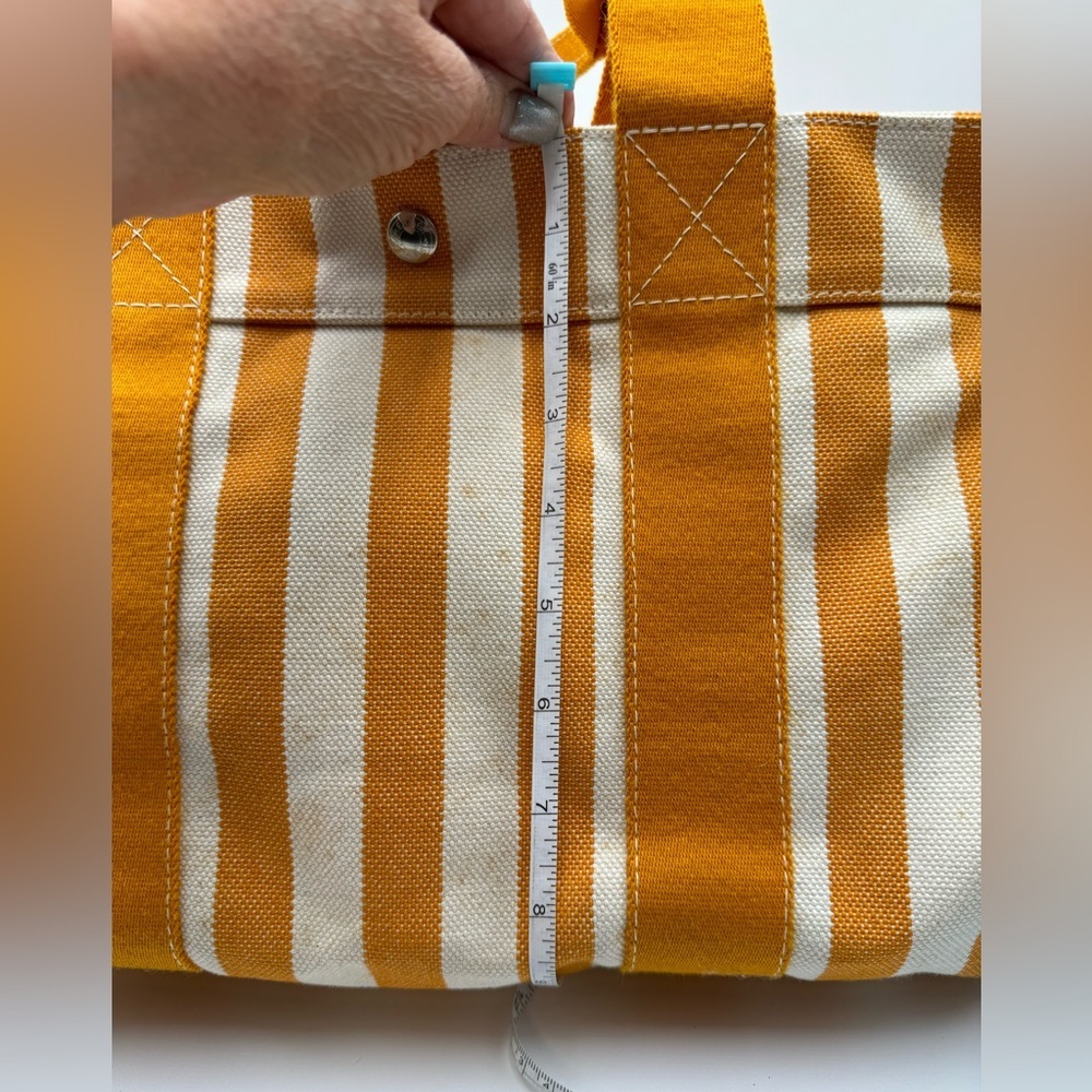 Hermes-Authentic- Yellow  / White Stripe Cannes Tote Bag  with Pouch - Picture 11 of 14